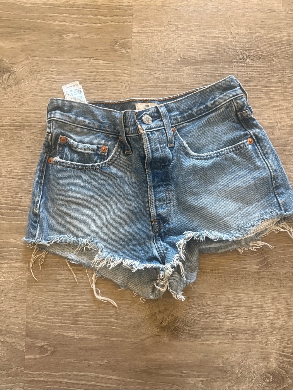 Levi's 501 Micro Light Blue Frayed Hem Denim Shorts